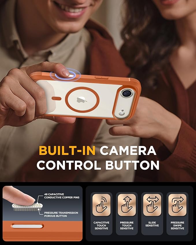 Miracase Magnetic for iPhone Air Case 6.5" [Compatible with MagSafe] Full-Body Phone Case with Built-in Glass Screen Protector & Camera Control,Drop Proof iPhone 17 Air Case Cover, Orange
