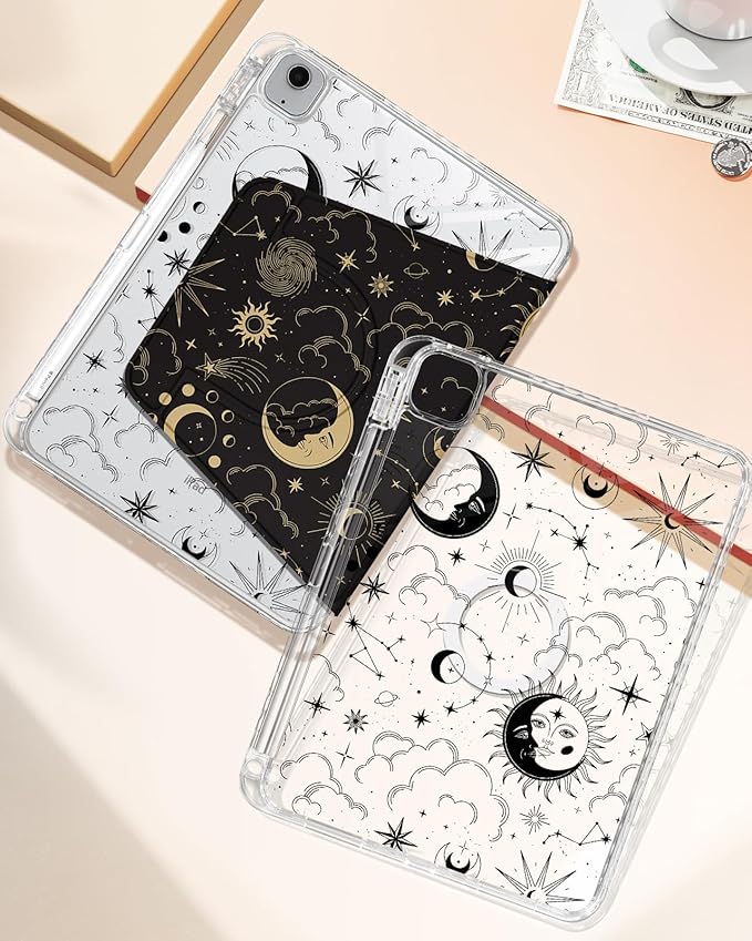Shorogyt for iPad Air 11 Inch Case Air M4 2026, 8th Gen/M3 2025/M2/Air 5th Generation 2022/Air 4th Gen 2020/Pro 11 Inch Case Magnetic Stand for Women - Cute 360 Degree Rotating Covers Girls Sun Moon