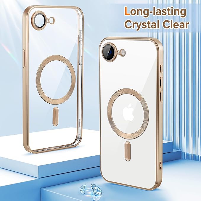 Hython Magnetic Clear for iPhone 17e Case with Camera Lens Protector [Compatible with MagSafe] Luxury Plating Edge Slim Soft TPU Cover Protective Phone Case for iPhone 17e 6.1", Matte Desert Brown