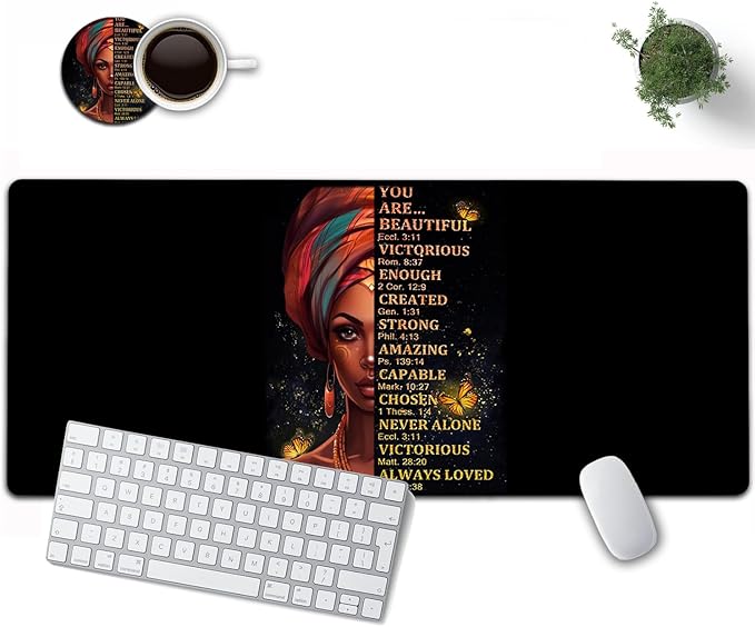 Large Mouse Pad, 31.5 x 11.8in Extended Gaming Mouse Pad with Stitched Edges,XXL Mousepad Protector Non Slip Rubber Base for Office Home Writing Mat, African American Women Black Girl Black Desk Mat