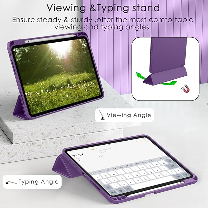 ZryXal iPad Pro 11 Inch Case (M5) 2025/ (M4) 2024 (Model: A2836/A2837/A3006), Trifold Stand Smart Cover with Pencil Holder and Soft TPU Back, Auto Wake/Sleep (Dark Purple)