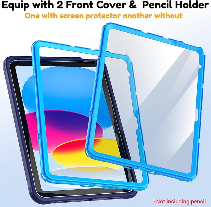 KAIJIAbox Kids Case for iPad A16 11th Generation 11 inch 2025/10th Generation 10.9” 2022- Military-Grade Rugged Drop Protection with Metal Handle/Stand, Screen Protector,Shoulder Strap-Navy Blue