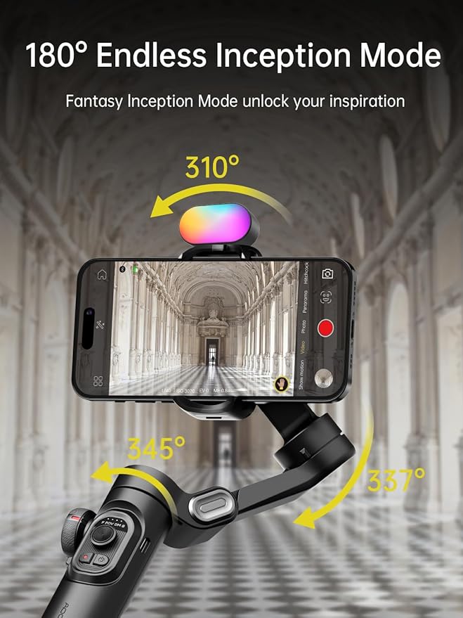 AOCHUAN Gimbal stabilizer for Smartphone,Gesture Control/face Tracking,Magnetic Fill Light,Foldable Handheld Phone Gimbal,3-axis stabilizer TikTok YouTube Vlog Recording XE kit