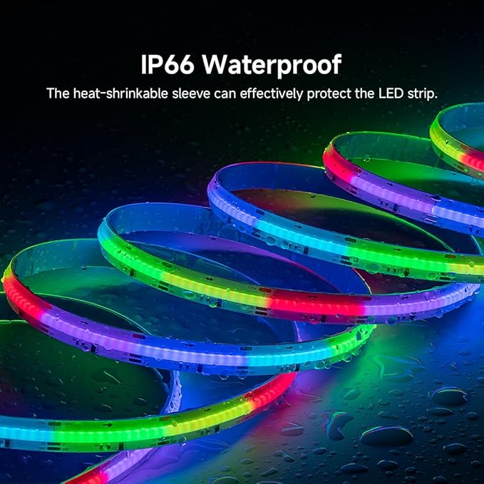 BTF-LIGHTING FCOB IP66 WS2811 IC RGB COB LED Strip 864LED/m Flexible High Density Color Chasing Uniform Light DC12V 16.4FT 24IC/m 12mm Width for Lighting Projects(No Adapter or Controller)