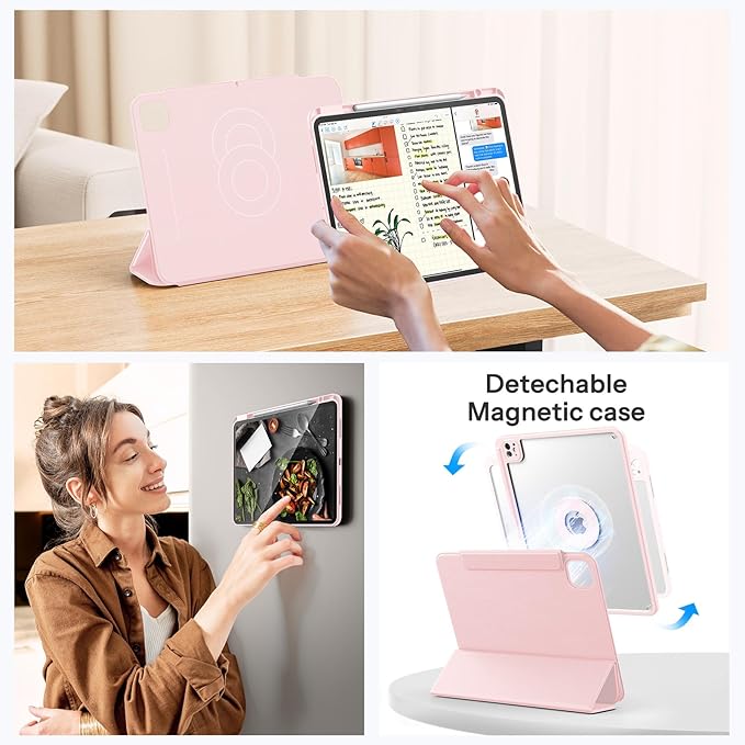 SPARIN Case for iPad Pro 13 inch 2025/2024-M4 M5 with Pencil Holder, Detachable Magnetic Hybrid Protective Cover, Portrait/Landscape Stand, Durable Protection, Auto Wake/Sleep -Pink