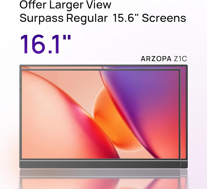 ARZOPA 16.1" Portable Monitor, 100% sRGB FHD 1080P Kickstand Portable Laptop Monitor High Color Gamut Display IPS Eye Care Screen for High-end Office & Entertainment -Z1C