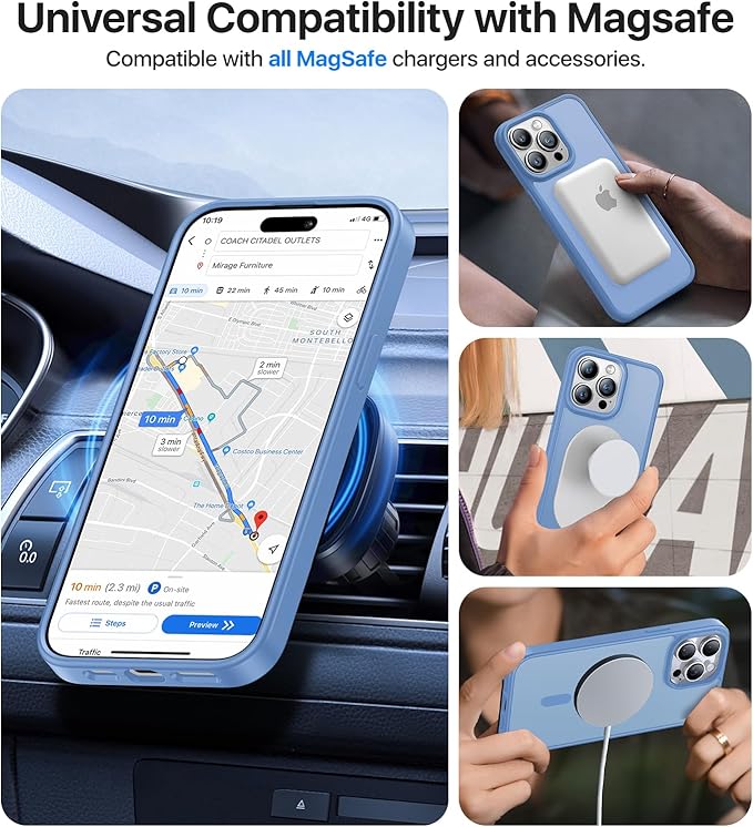 Magnetic for iPhone 15 Pro Max Case[Compatible with MagSafe][Military-Grade Drop Protection][Anti-Yellowing] Shockproof Translucent Matte Cover for iPhone 15 Pro Max Phone Case,Light Blue