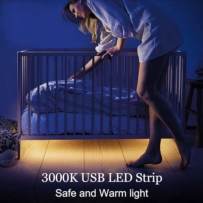 dephen 4.9ft Dimmable LED Strip Lights, 5v Warm White Dotless COB String, Flexible and Cuttable Rope Lighting, Self Adhesive Tape for TV Backlight, Bedroom, Cabinet, Kitchen, DIY