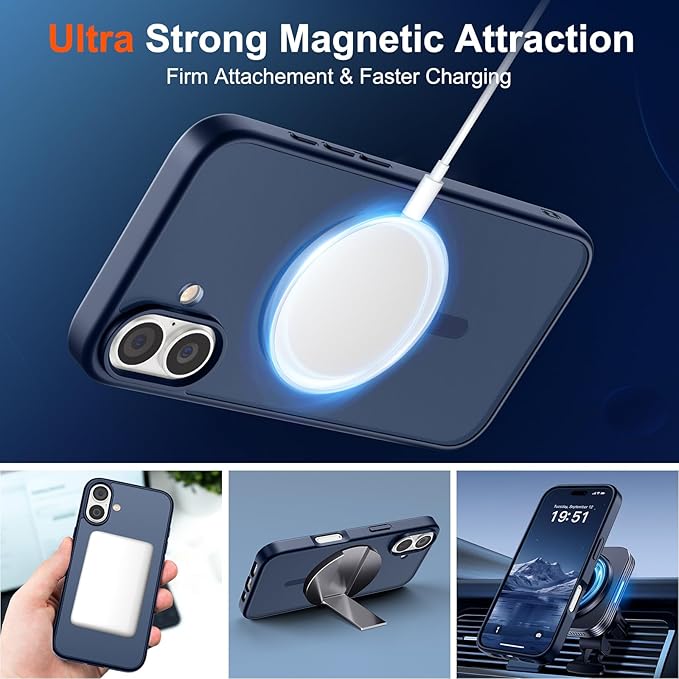 SUPFINE Magnetic for iPhone 17 Case (Compatible with MagSafe)(Military Grade Drop Protection) Translucent Matte Shockproof with Anti-Fingerprint Phone Cover,Dark Blue