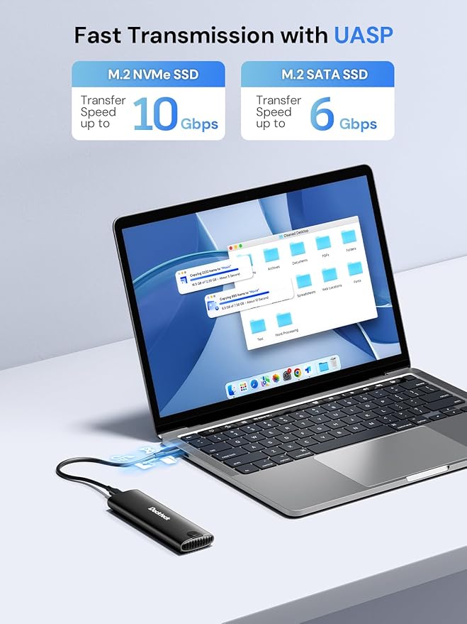 dockteck M.2 NVMe SATA SSD Enclosure Adapter, Tool-Free USB 3.2 Gen 2 10Gbps NVMe to USB Adapter for SSDs 2230/2242/2260/2280, External Solid State Drive Case Supports M-Key/B+M Key and UASP (Black)