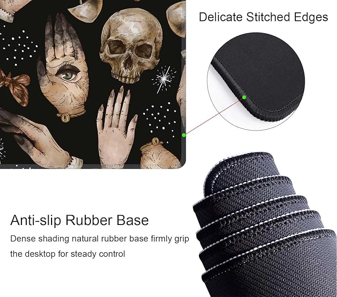 Gaming Large Mouse Pad with Stitched Edges, Witchcraft Magical Skull Pattern Desk Mat, Extended Keyboard Pad, Non-Slip Rubber Base Desk Pad for Keyboard and Mouse, 31.5X11.8 inch