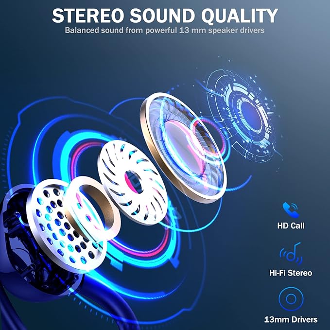 Wireless Earbuds Bluetooth Headphones Sport, Bluetooth 5.3 Earbud 3D HiFi Stereo Over Ear Buds, 48Hrs Earhooks Earphone with Noise Cancelling Mic, IP7 Waterproof Headset for Workout/Running/Gym