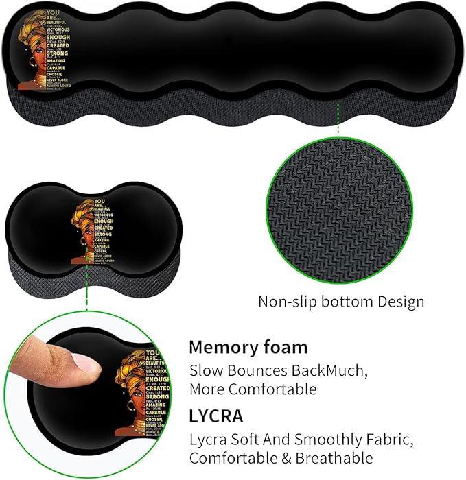Large Mouse Pad with Wrist Support Ergonomic Memory Foam Keyboard Wrist Support & Non-Slip Mouse Wrist Rest,Extended Gaming Mouse Pads,for Laptop Office Desk Mat African Art Black Queen Anime Pattern