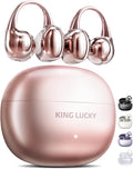 King Lucky Clip-On Earbuds Gen 3, Open-Ear Wireless Bluetooth 6.0 Headphones with Mic, Secure Fit for Small Ears & Glasses Wearers, 50H Playtime, ENC, IPX5 Waterproof Sport Ear Buds (Pink)