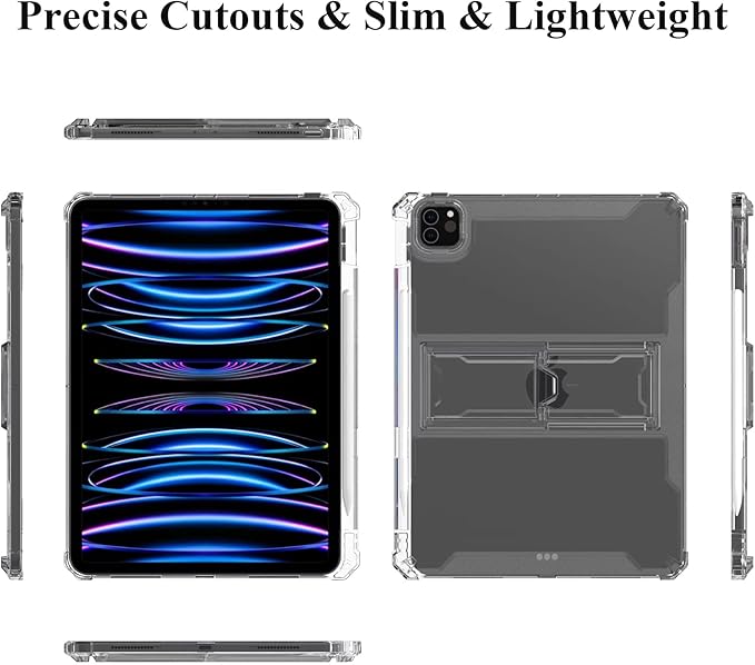 Clear Back Case for iPad 10.2 inch (2021/2020/2019),iPad 9th/8th/7th Generation Cover with Pencil Holder & Kickstand Anti-Slip Transparent Soft Shockproof TPU Case [Corners Protection],Clear