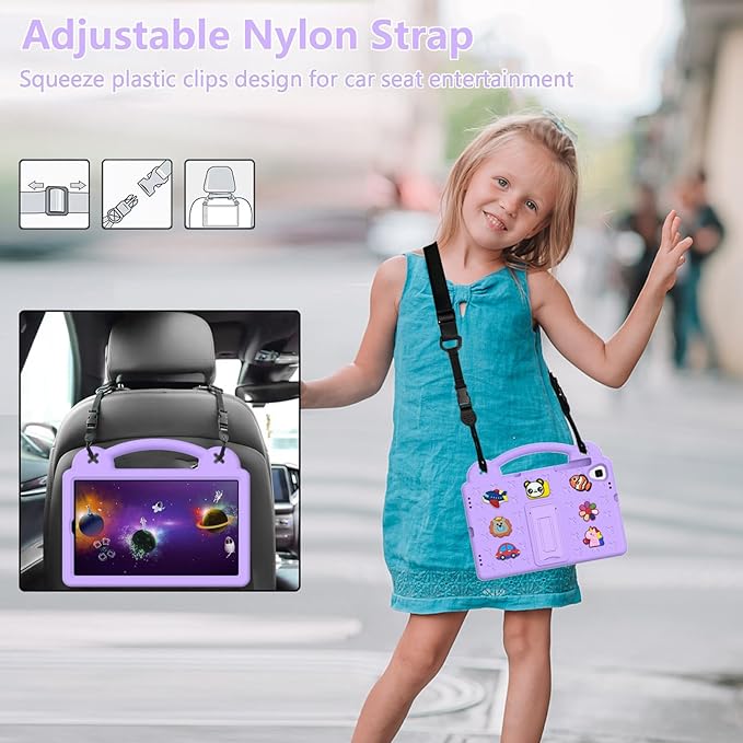 AKABEILA Compatible with Samsung Galaxy Tab A 10.1(2019)/Lenovo Tab M10 HD 2nd Gen/Tab K10/M10 Plus 10.3 inch Tablet Case, Kids Case with Shoulder Strap & Stand Handle Light Purple