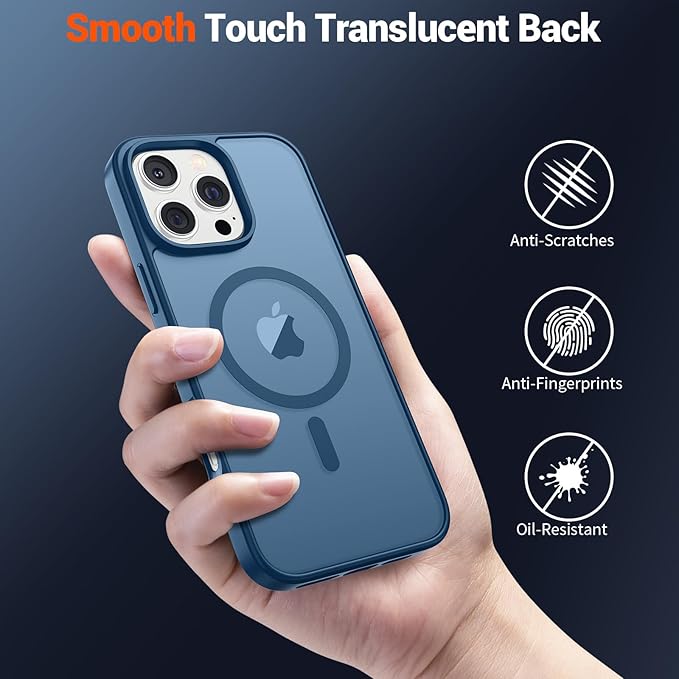 SUPFINE Magnetic for iPhone 16 Pro Case(Compatible with MagSafe)(Military Grade Drop Protection) Slim Translucent Matte Shockproof with Anti-Fingerprint Phone Case,Deep Blue