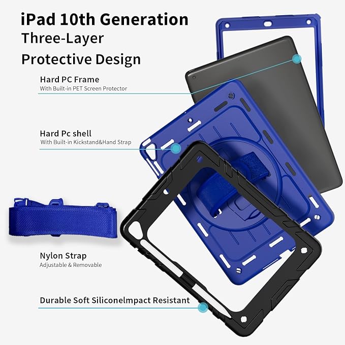 Case for iPad 6th/5th Generation 9.7''inch with Screen Protector Pencil Holder [360 Rotating Hand Strap] &Stand, Drop-Proof Case for iPad 6th/5th/ Air 2/ Pro 9.7 (Black&Blue)