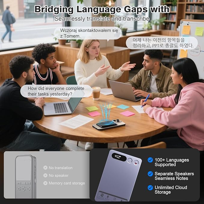 AI Voice Recorder, Note Voice Recorder Transcribe & Summarize with AI Technology, App Control Supports 152 Languages, Magnetic Case 64GB Memory Audio Recorder for Lectures, Meetings, Interviews, Calls