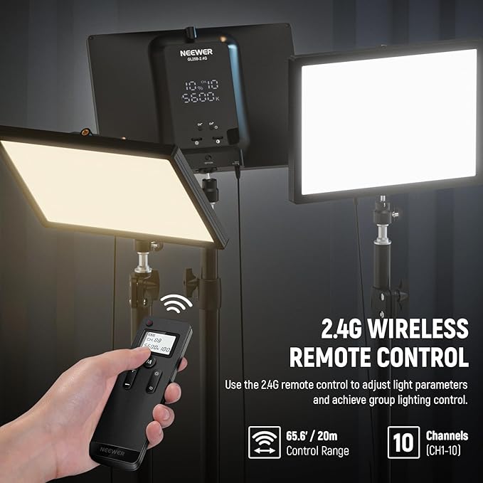 NEEWER 25W 12.9" Streaming Key Light with Desk Stand/2.4G Remote/USB Transmitter, PC/Mac APP Control 2300Lx/0.5m 2900-7000K CRI98+ Dimmable Edge Lit Video Panel Light for Webcam Laptop Zoom, GL25B
