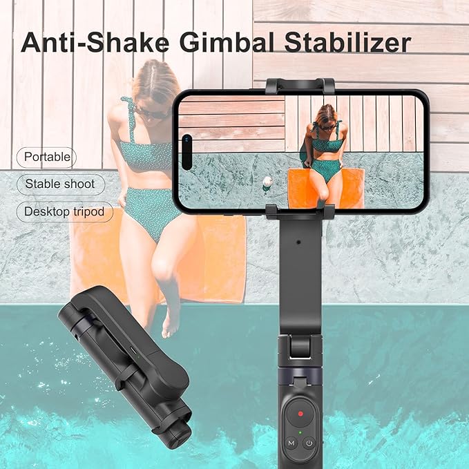 Selfie Stick Gimbal Stabilizer, Gimbled Phone Holder with Wireless Remote Tripod 1-Axis Handheld Smartphone Portable Gimbal for Tiktok Vlog Youtuber Live Video Recording