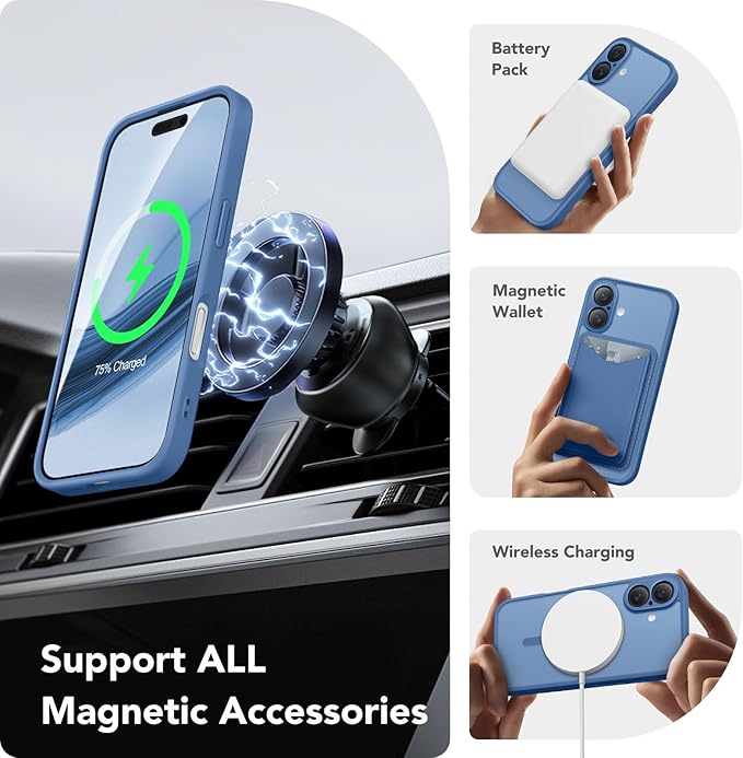 CAPRARO Magnetic Compatible with iPhone 16 Case, Upgraded [Full Camera Protection] [Compatible with MagSafe] Protective Translucent Matte Women Girl Phone Case Cover, Lake Blue
