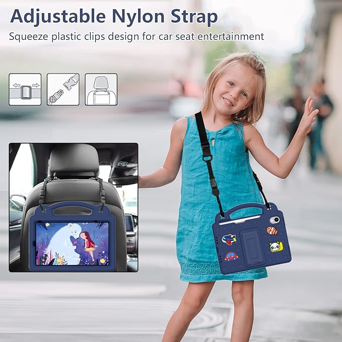 AKABEILA Compatible with Samsung Galaxy Tab S7 2020/S8 2022/Tab S9 2023 11 inch/Tab S9 FE 2023 11 inch Tablet Case, Kids Case with Shoulder Strap & Stand Handle & Pen Tray Navy Blue