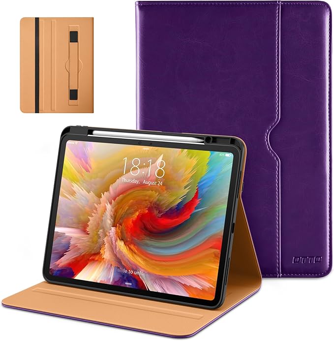 DTTO for iPad Pro 13 inch Case (M5/M4) 2025/2024, Premium Leather Business Folio Stand Cover with Pencil Holder - Auto Wake/Sleep & Multiple Viewing Angles, Built in Hand Strap & Pocket, Dark Purple