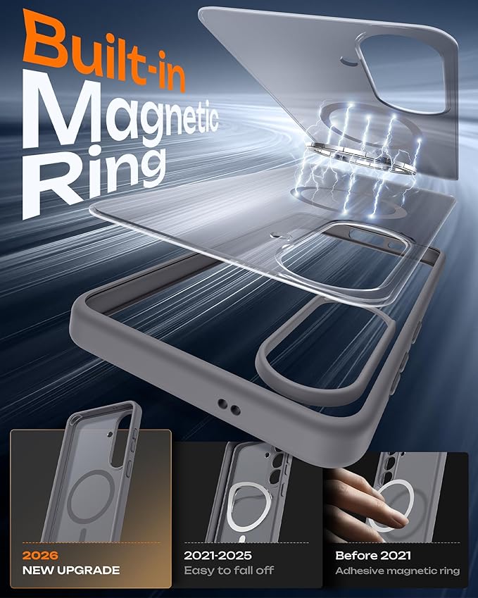 TOCOL for Samsung Galaxy S26 Case, Compatible with Magsafe, Full Camera Protection, Built-in Magnetic Ring, Drop Protection, Translucent Matte Phone Case for S26 6.3 inch (Gray)