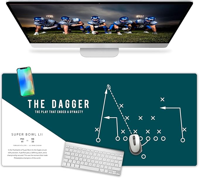 Large Philadelphia Desk Mat for Desktop – XL Desk Pad Mat with Smooth Surface, Green Football Theme Office Decor, Man Cave Accessory, Men Gifts & Game Day Gift The Dagger Bird Gang Philly Philly