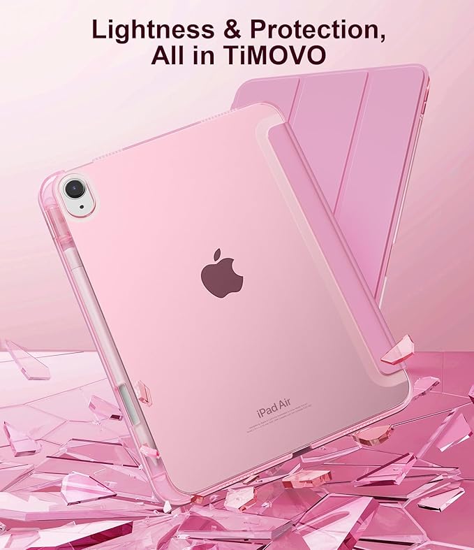 TiMOVO Case for iPad Air 11 Inch M4 2026/M3 2025/M2 2024, iPad Air 5th Generation 2022/4th Gen 2020 10.9 Inch with Pencil Holder, Stand Cover with Translucent Back, Auto Wake/Sleep, Flowers Pink
