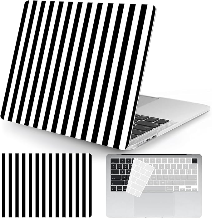 Seorsok Compatible with New MacBook Air 13.6 inch Case M4 M3 M2 2025 2024-2022 Release A3240 A2681 A3113 Touch ID,Cute Striped Plastic Hard Shell Case with Keyboard Cover,Black & White Stripes