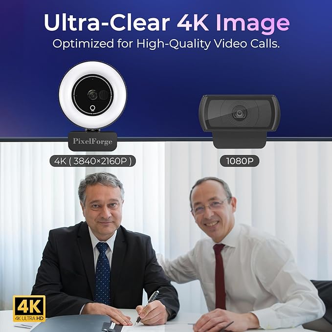4K Webcam for PC with Microphone & Light & Privacy Cover, Web Camera for Desktop Computer/Laptop/Monitor/Mac, USB Streaming Camera for Zoom/Skype/Teams/Video Calling/Studying and Conference