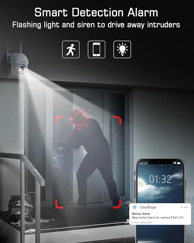 ANRAN 3K/5MP WiFi Security Camera for Home/House Outdoor: 2.4/5GHz Dual-Band, Auto-Tracking, 360° Pan-Tilt, 2-Way Audio, Full Color Night Vision, 24/7 Recording