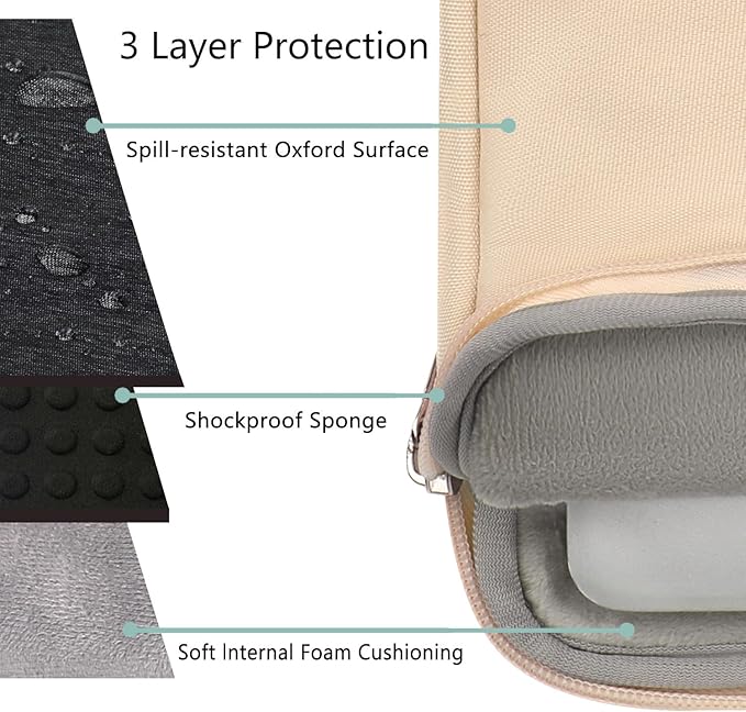 Voova Laptop Sleeve Carrying Case 15.6 16 Inch,Slim Computer Cover Bag Compatible with MacBook Pro 15/16, Dell xps 15,15-16 Inch HP Dell Asus Acer Laptop, Apricot