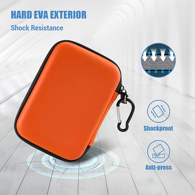 ProCase Hard Drive Case for Canvio Basics Western Digital WD Elements My Passport Seagate Portable Backup Plus Slim 1TB 2TB 3TB 4TB USB 3.0, 2.5”, Samsung T9 Portable External Hard Drive Case -Orange