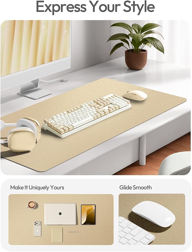 YSAGi Leather Desk Pad Protector, Office Desk Mat, Large Mouse Pad, Non-Slip PU Leather Desk Blotter, Laptop Desk Pad, Waterproof Desk Writing Pad for Office and Home (Gold, 23.6" x 13.8")