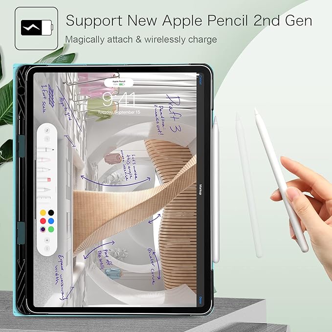 Fintie Folio Case for iPad Pro 12.9" 6th Generation 2022, Multi-Angle Smart Stand Cover w/Pencil Holder & Pocket, Also Fit iPad Pro 12.9 2021 5th & 2020 4th & 2018 3rd Gen, Shades of Blue