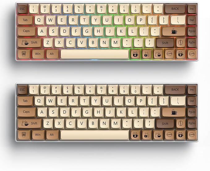 Guffercty kred Coffee Cat XDA Profile PBT Keycaps 75 Percent，138 Keys Dye Sub Caps for 60% 65% 75% Mechanical Gaming Keyboard（Coffee Cat）
