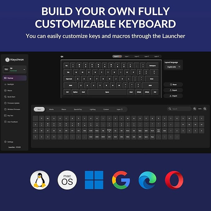 Keychron Q4 Wired Custom Mechanical Keyboard, QMK/VIA Programmable Macro, Full Aluminum, Hot-Swappable Gateron G Pro Red Switch, 60% Layout Double Gasket Compatible with Mac and Windows - Blue