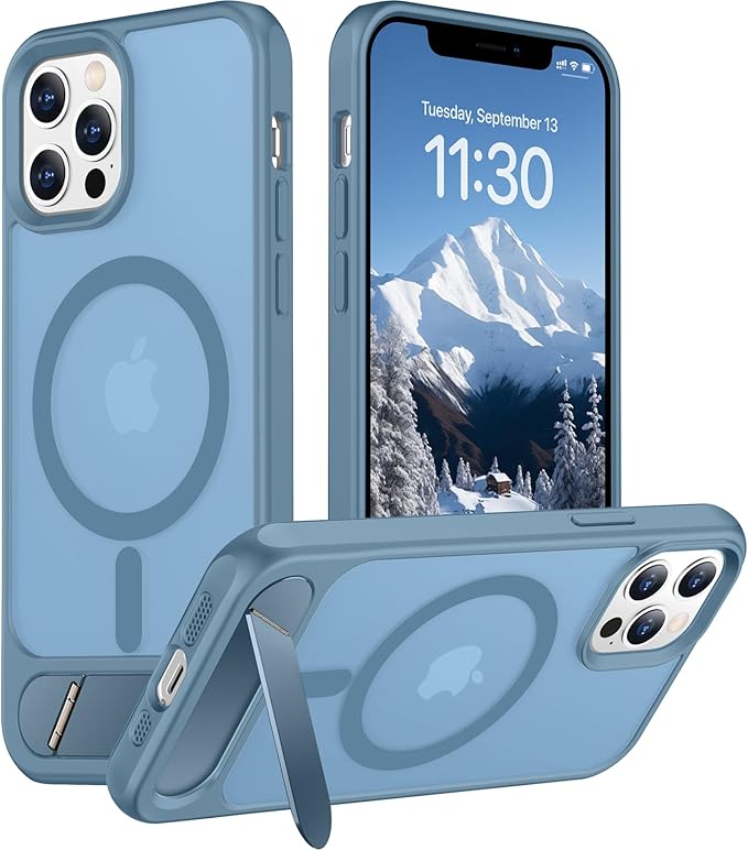 Magnetic Compatible with iPhone 12 Pro Max Case, [Built-in Invisible Kickstand][Compatible with MagSafe][Military Grade Shockproof] Slim Translucent Matte Phone Case for iPhone 12 Pro Max 6.7"