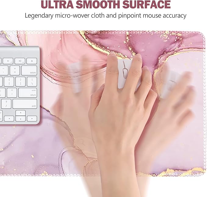 AIMSA Extended Gaming Mouse Pad, XL Large Keyboard Mouse Mat Desk Pad with Stitched Edges, Durable Non-Slip Base Mousepad for Home Office Work, 35x15.7inch, Pink Purple Marble