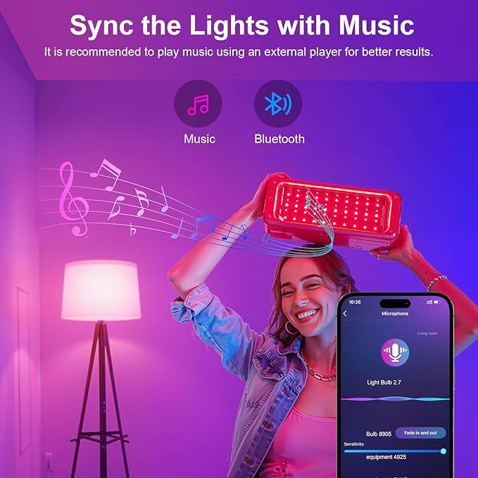 FRIDEKO HOME Smart Light Bulbs - Led Dimmible Color Changing Light Bulb for Home Works with Bluetooth Music Sync - A19 RGB Lightbulb for E26 Base with APP Control & Timer (2 Pack)