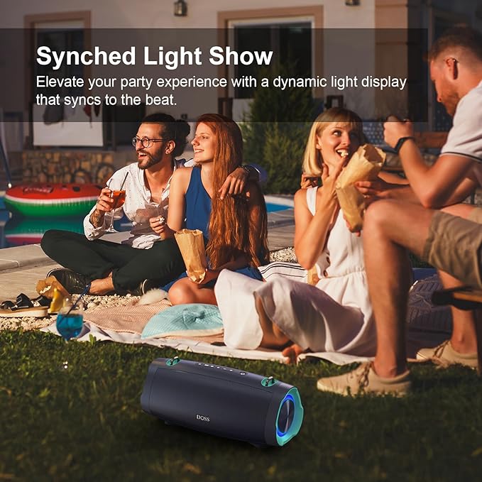 DOSS Extreme Boom Pro D100 Bluetooth Speaker with 140W Peak, 70W Bold Sound, Extra Bass, 24H Playtime, Beat-Sync Lights, Built-in Power Bank, IPX6 Waterproof, Portable Strap for Hiking, Camping-Orange