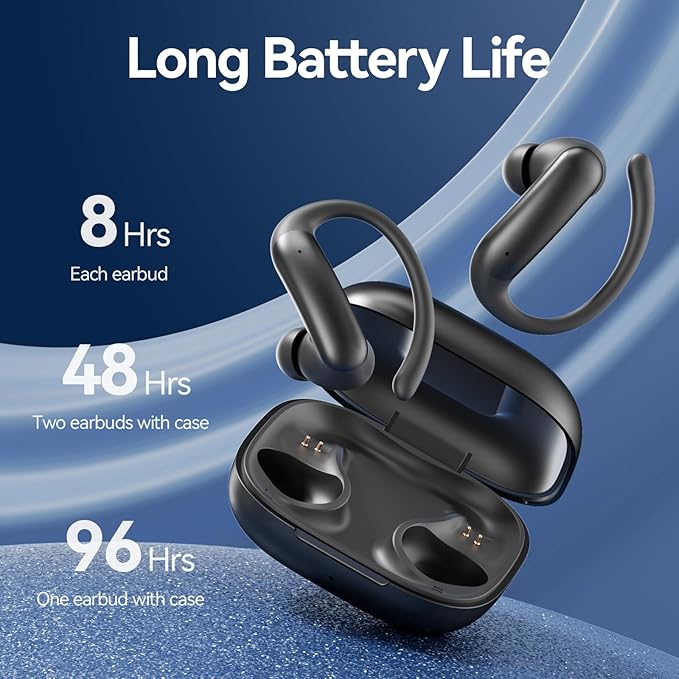 Wireless Ear Buds with Ear Hooks Bluetooth 6.0 Headphones,48H Playtime,Over Ear Buds with LED Power Display,IPX6 Waterproof for Sport Workout Running (Black)