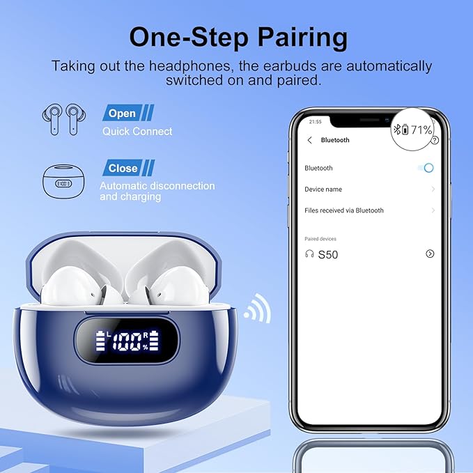 Wekily Wireless Earbuds, Bluetooth 5.3 Headphones LED Power Display, 2025 New Wireless Earphones, 4 ENC Noise Cancelling Mic, HiFi Stereo, 48H Playtime Mini Case IP7 Waterproof for iOS Android