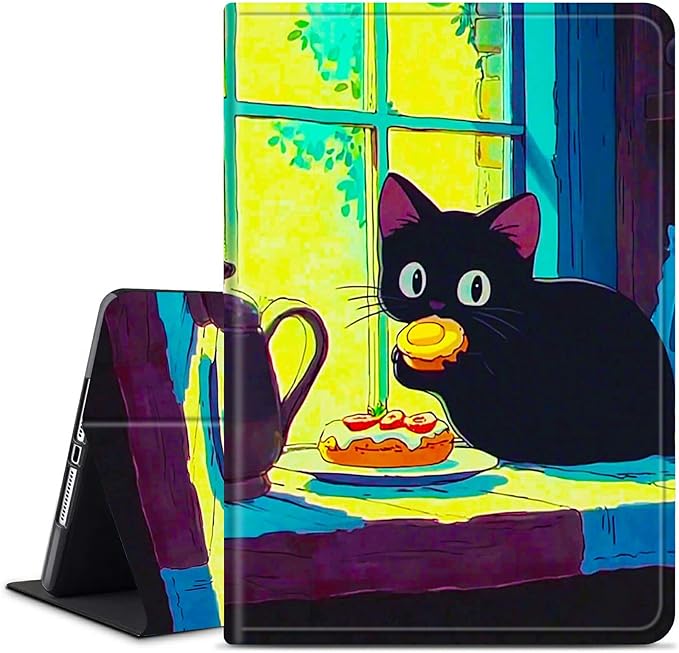 for Amazon Kindle Fire HD 8 & HD 8 Plus(12th/10th Generation, 2024/2022/2020 Release) 8" Tablet Case, Slim Kickstand Stand Leather Smart Cover with Auto Wake/Sleep, Black Cat Egg
