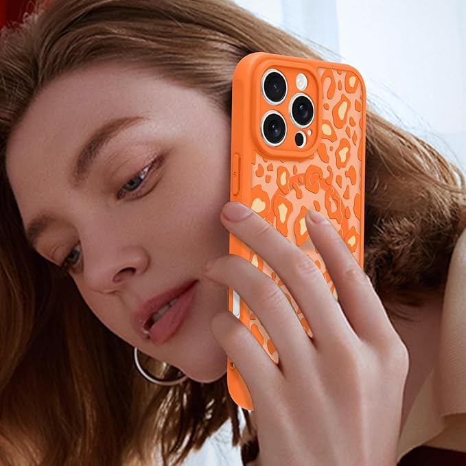 KANGHAR Case for iPhone 16 Pro Max Orange Leopard Printed Pattern Cute Cheetah [Compatible with Magsafe] Protective Magnetic Case for Girls Women 6.9"