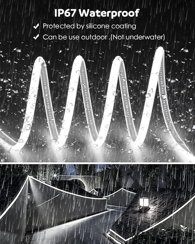 Aclorol AC 100-120V 65.6FT White COB LED Strip Lights Outdoor Waterproof Dimmable COB Light Strip Cold White 6000K Plug and Play for Commercial Building Lighting 288Leds/M with Remote Control