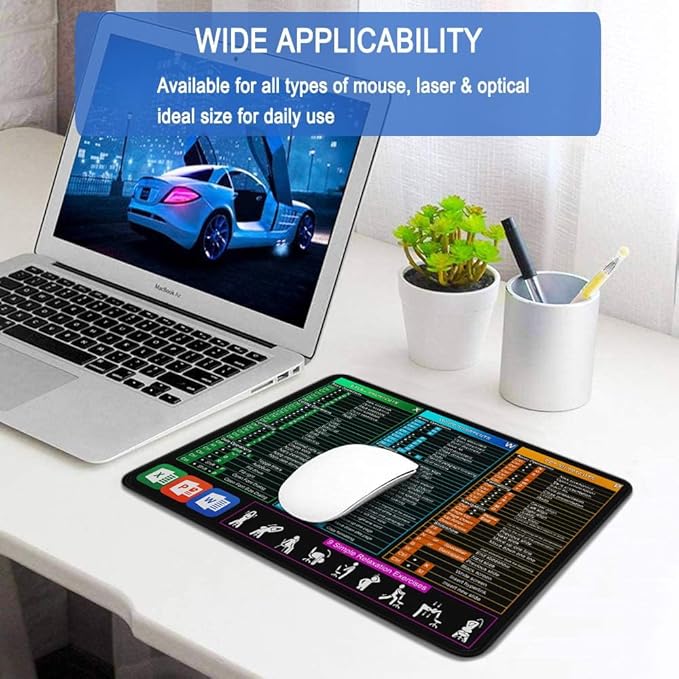 Excel Shortcuts Mouse Pad, Large Mouse Pad with Double Stitched Edges, 14.9 x 11.7 inches Premium-Textured & Waterproof Mousepad, Nonslip Natural Rubber Base Mousepad for Laptop,Computer, Office